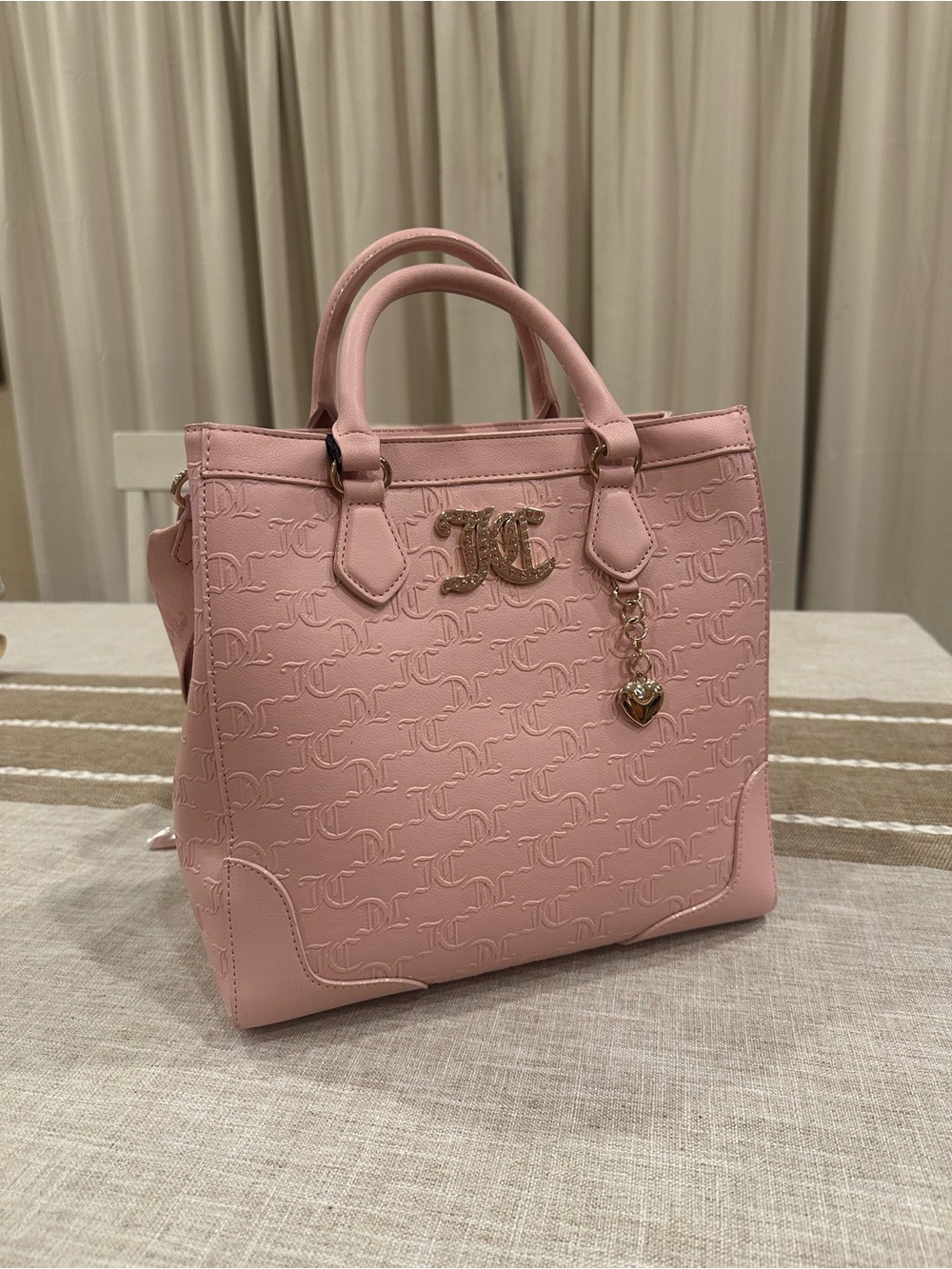 Juicy Couture Pink Embossed Top-Handle Satchel with Gold Charm